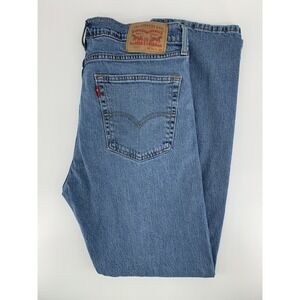 Levis 505 Jeans Mens 36x32 Blue Straight Leg Light Wash Denim Pants Distressed